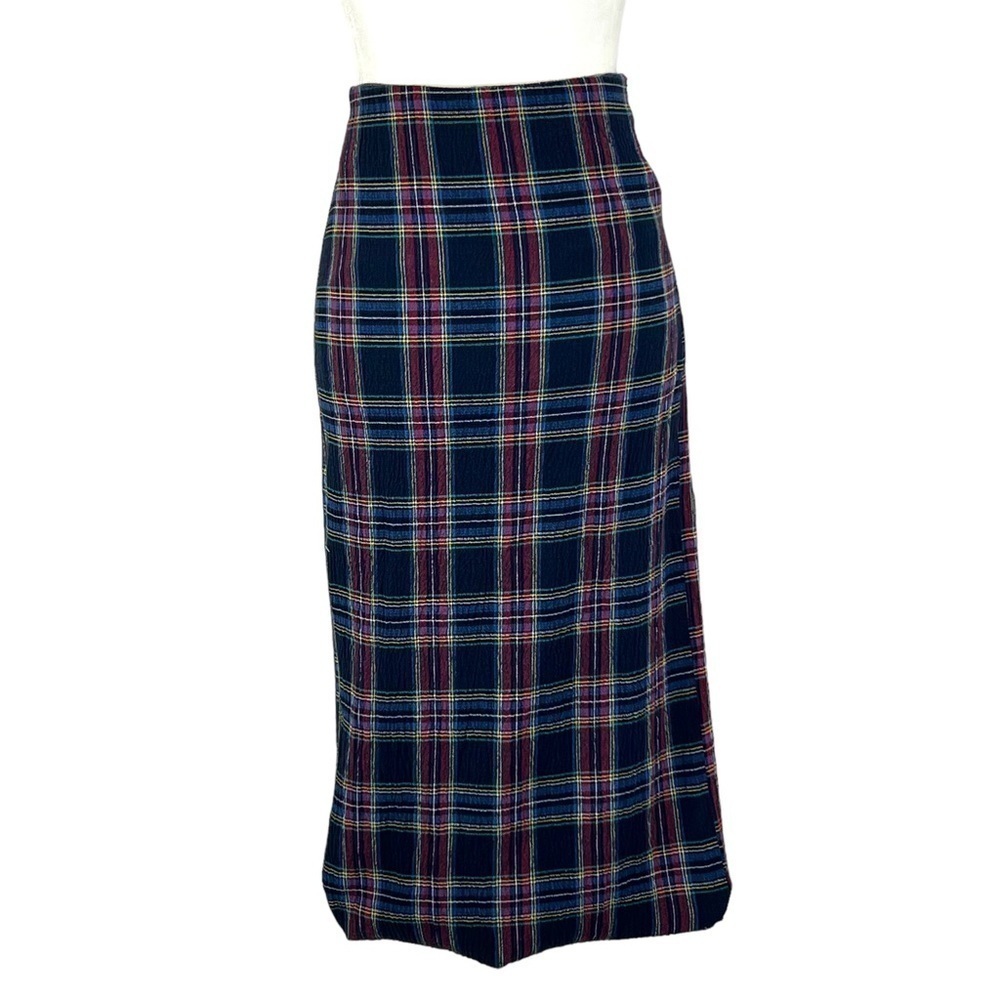 Zara Navy Blue Plaid Midi Skirt Extra Small - Picture 3 of 13